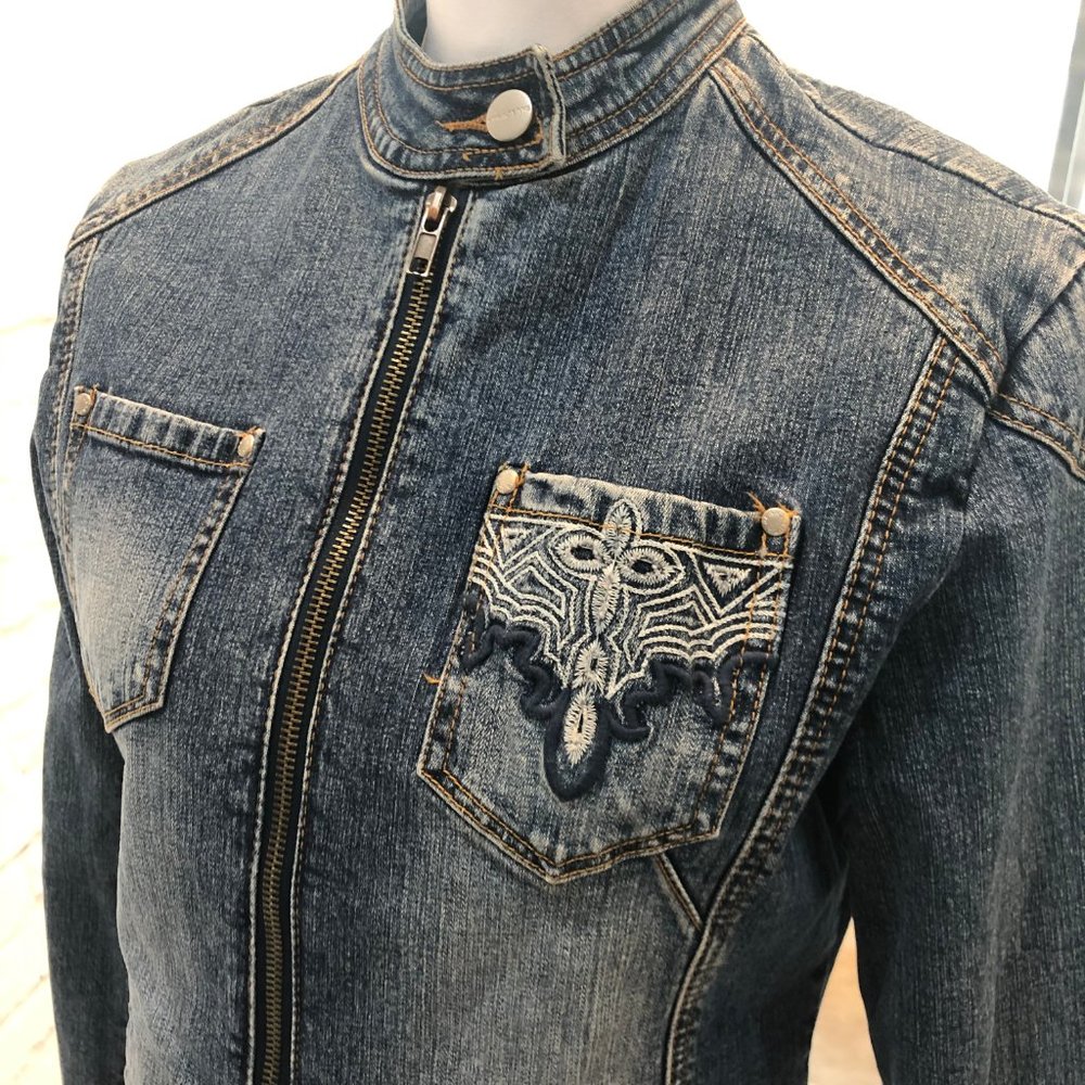 YUKA Jeans White Lace Pocket Jean Jacket, Size M